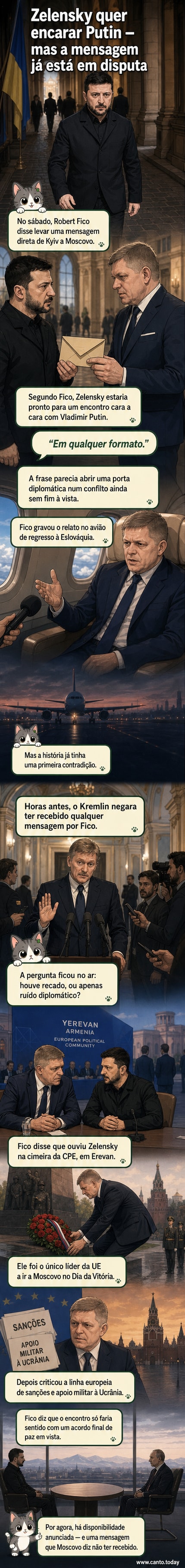 Imagem de arquivo de Volodymyr Zelensky e Vladimir Putin em momentos separados, com fundo de bandeiras da Ucrânia e Rússia, simbolizando a tensão diplomática.