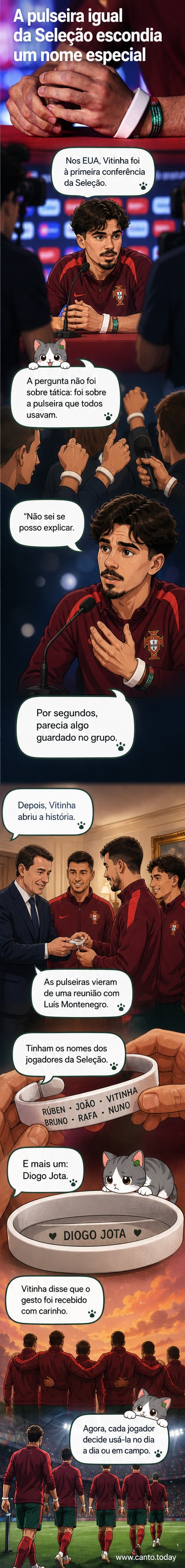 Jogadores da Seleção Portuguesa em conferência de imprensa, todos com pulseiras idênticas no braço esquerdo.
