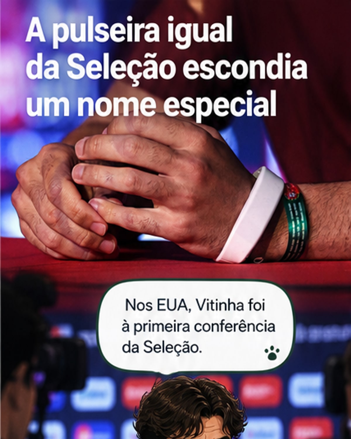 Jogadores da Seleção Portuguesa em conferência de imprensa, todos com pulseiras idênticas no braço esquerdo.