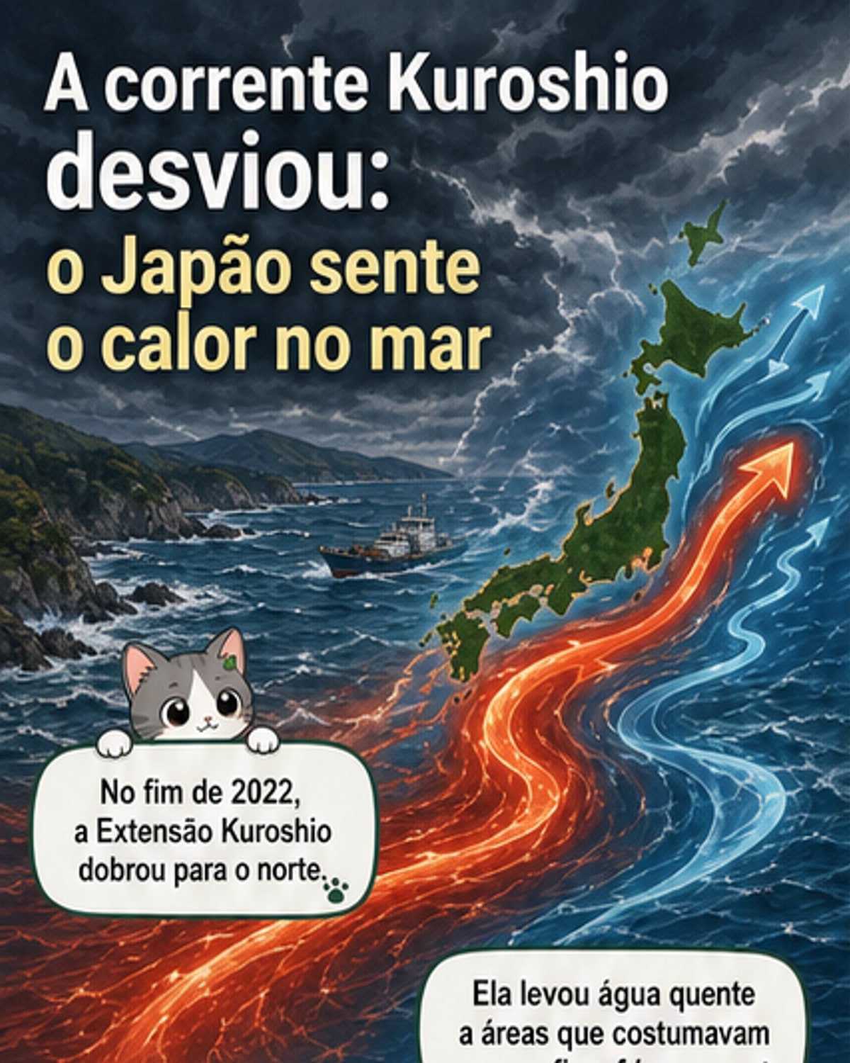 Corrente japonesa muda rota e aquece mar