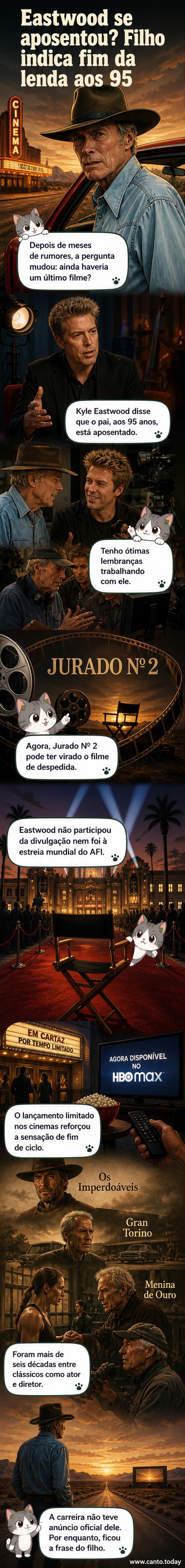 Retrato em tons sépia de Clint Eastwood com chapéu e olhar distante, simbolizando o fim de uma era no cinema.