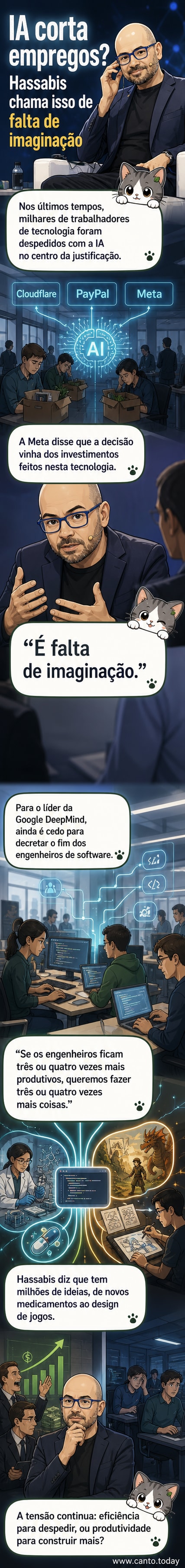 Ilustração de um engenheiro de software colaborando com um modelo de IA em um ambiente de desenvolvimento futurista, com código flutuando ao redor e um holograma de Demis Hassabis ao fundo.