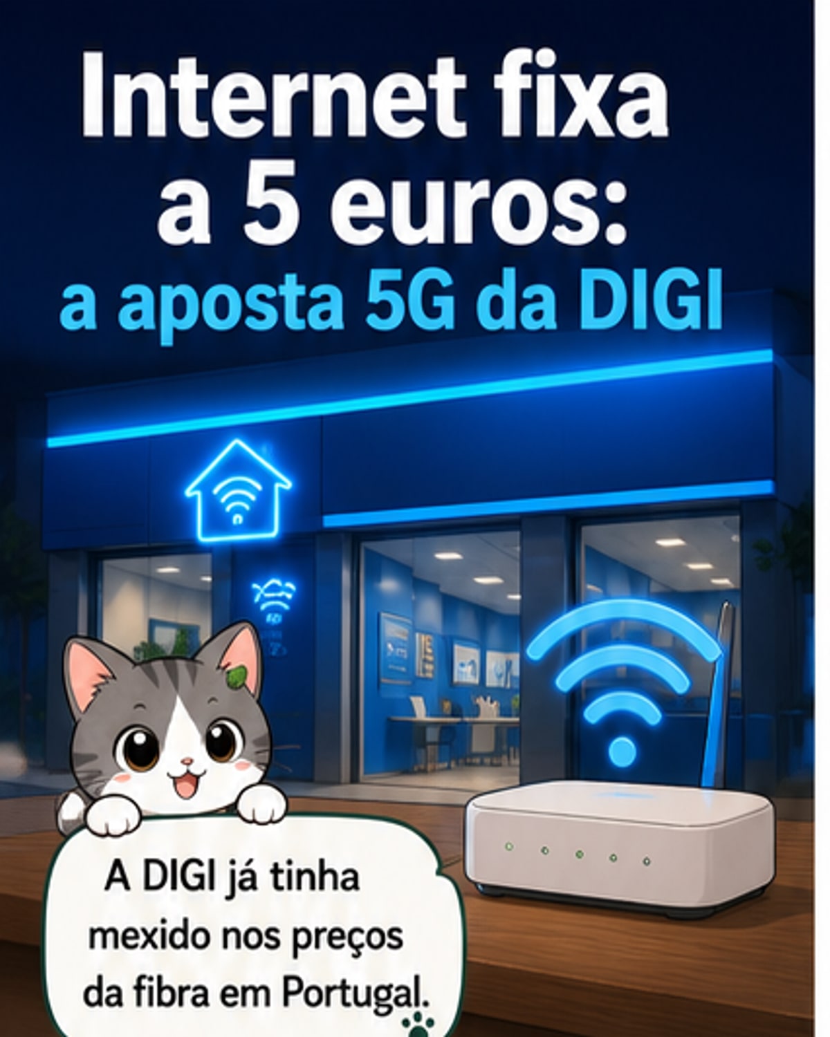 Ilustração de um router 5G da ZTE com o logotipo da DIGI, simbolizando internet residencial sem fibra.