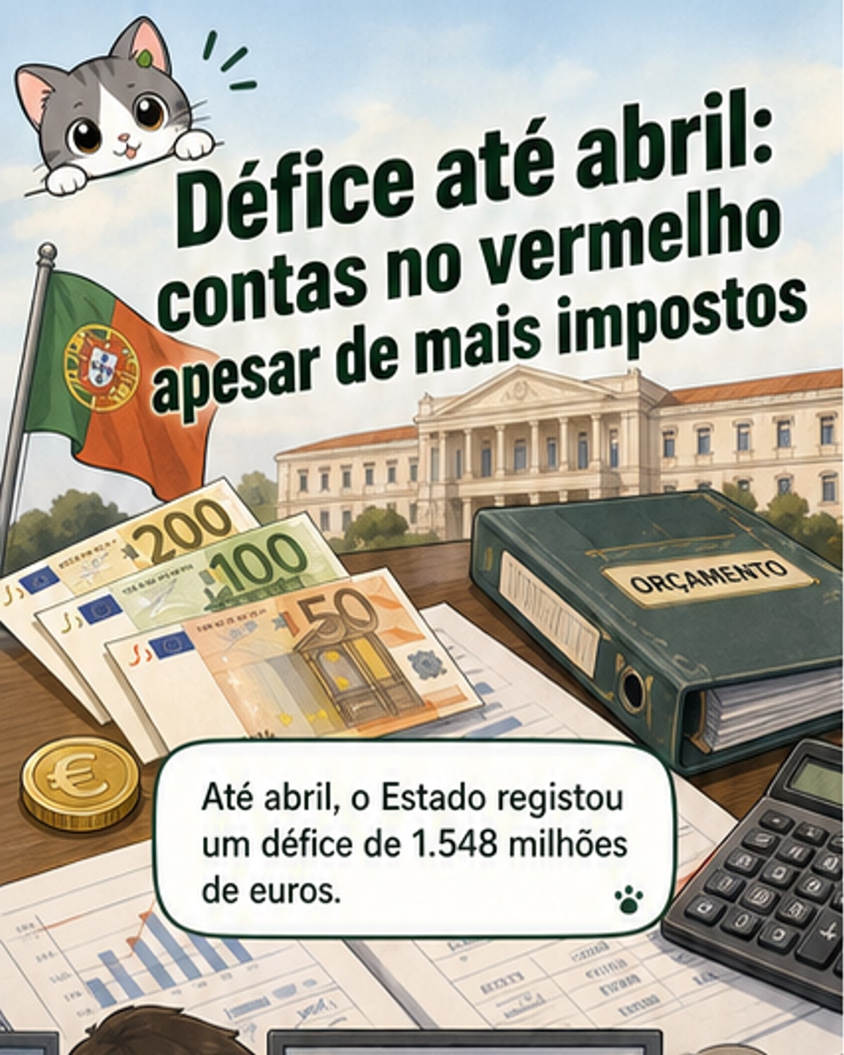 Défice do Estado sobe para 1,5 mil milhões até abril