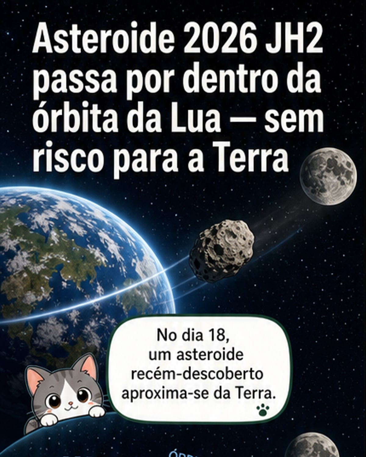 Asteroide passa a 90 mil km da Terra