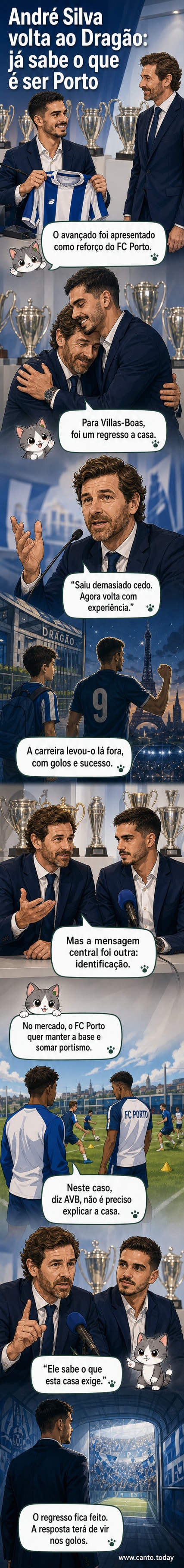 André Silva em destaque na cerimónia de apresentação no Estádio do Dragão, com André Villas-Boas ao lado, sob aplausos da torcida.