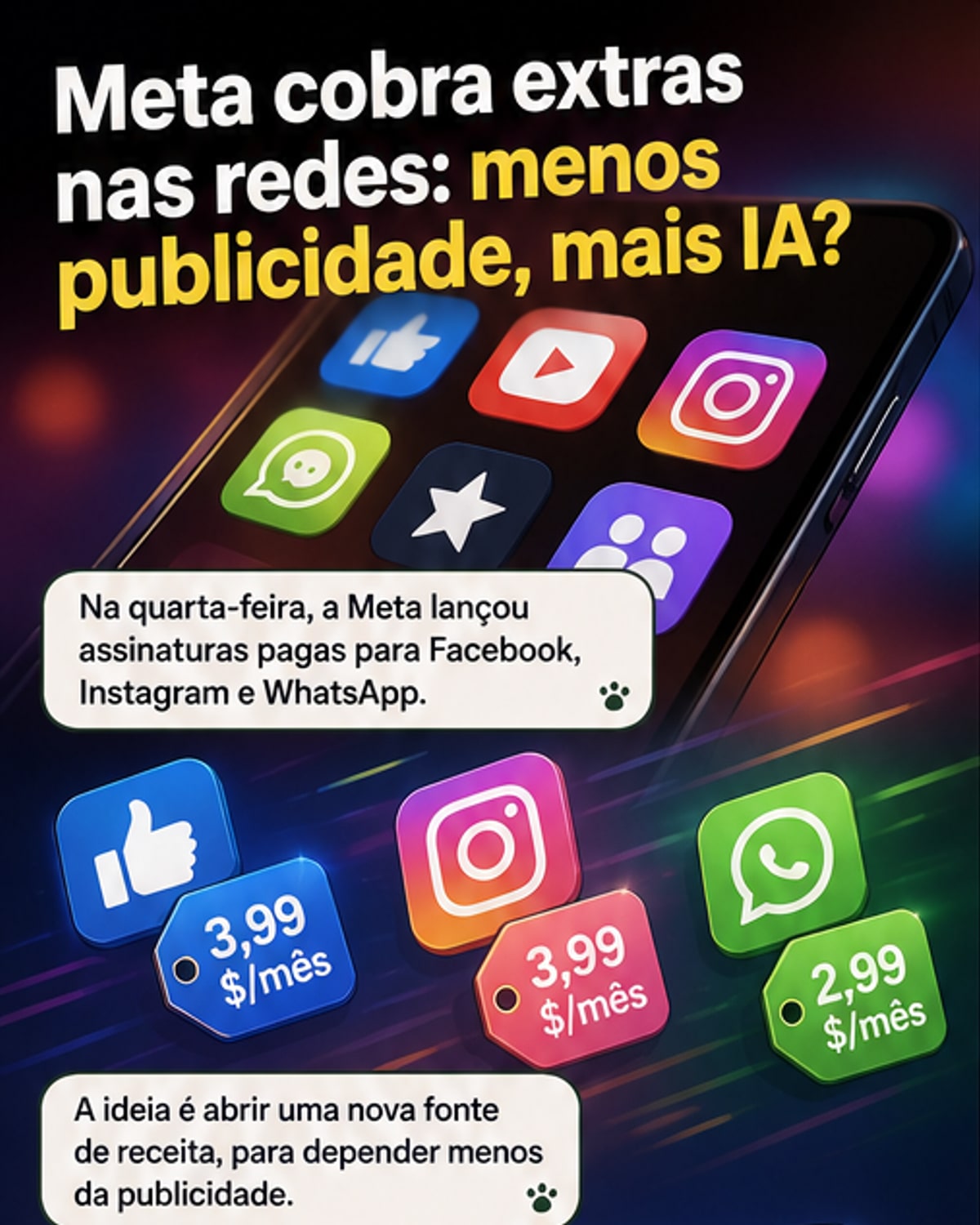 Meta lança planos pagos para apps