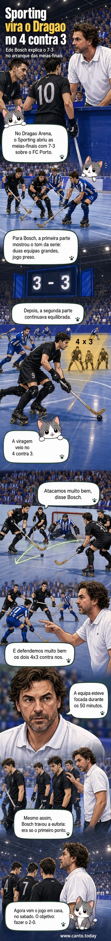 Treinador Edo Bosch a falar em conferência de imprensa após vitória do Sporting sobre o FC Porto no hóquei em patins.