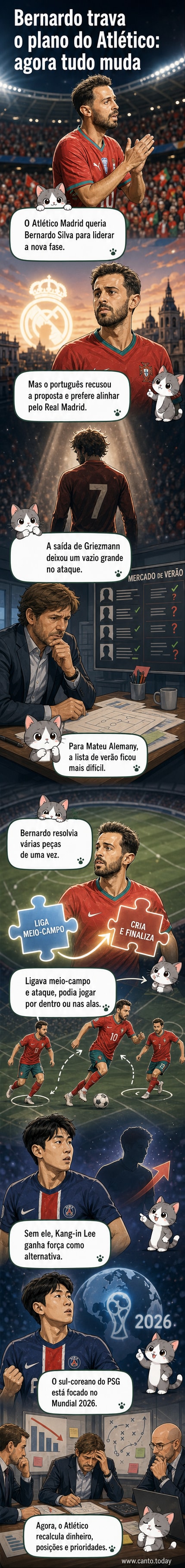 Ilustração de Bernardo Silva de camisa do Real Madrid, com o logo do Atlético Madrid ao fundo, simbolizando a virada no mercado de transferências.