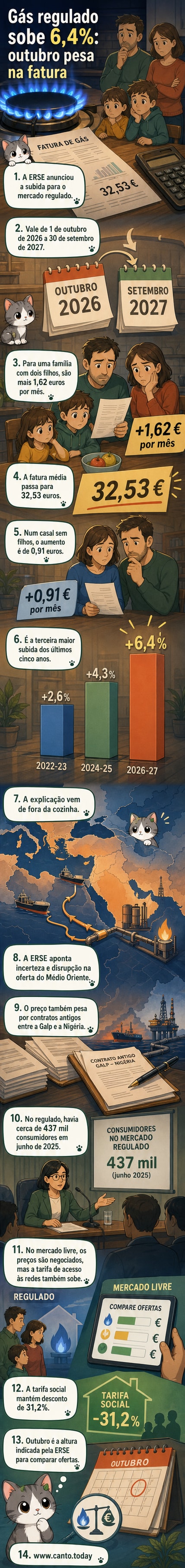 Ilustração de uma fatura de gás com seta para cima e valores em euros, simbolizando aumento de preço