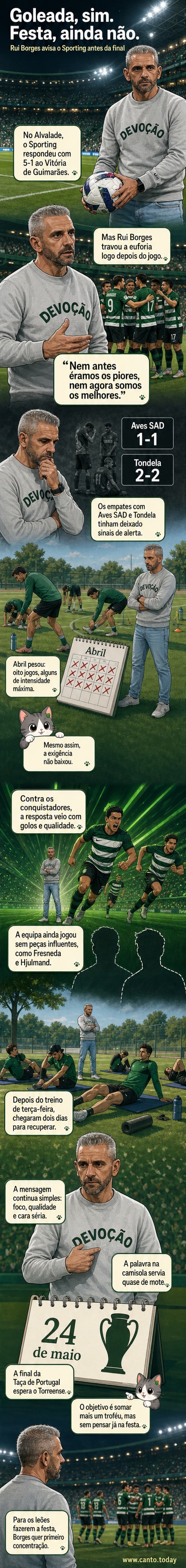 Treinador Rui Borges ao lado do campo, com expressão séria, durante jogo do Sporting contra o Vitória de Guimarães.