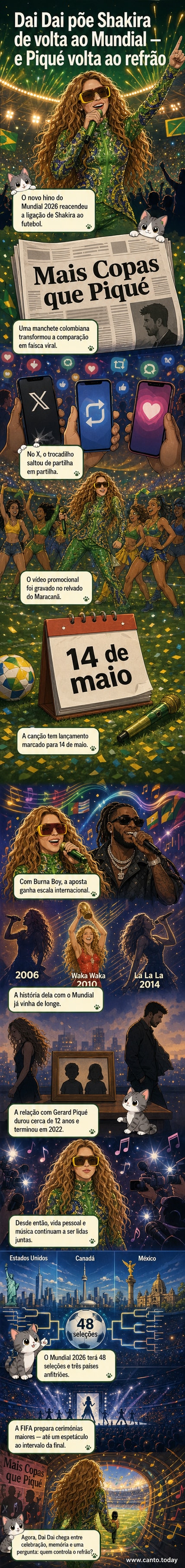 Shakira em frente ao relvado do Maracanã durante a gravação do videoclipe de 'Dai Dai', com bailarinos ao fundo e luzes de estádio.