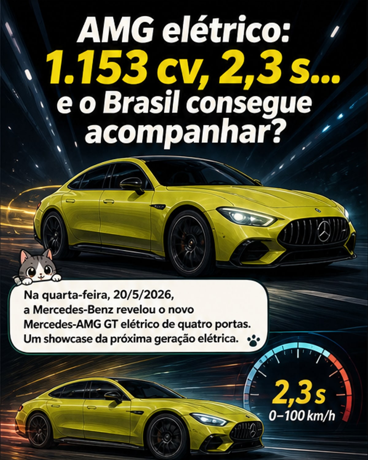 Mercedes-AMG GT elétrico acelera de 0 a 100 em 2,3 s