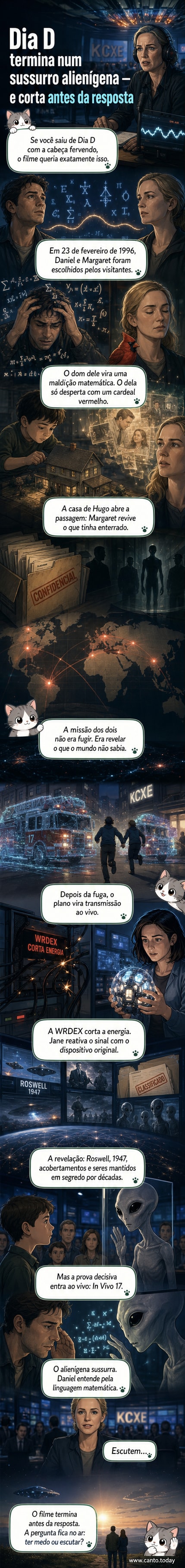 Capa do filme Dia D com Emily Blunt e Josh O'Connor diante de uma luz intensa, sugerindo contato iminente