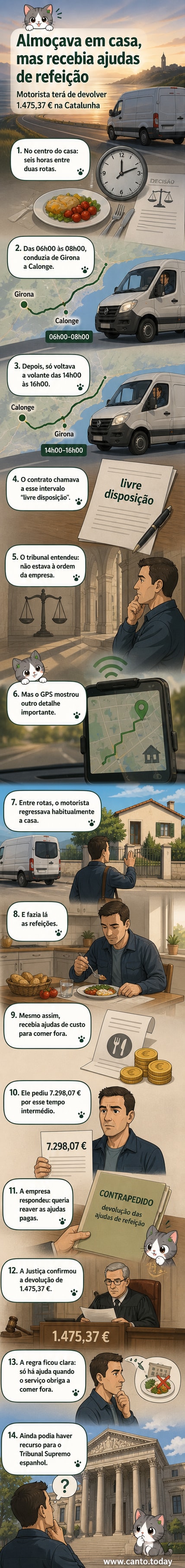 Ilustração de um motorista sentado à mesa em casa, com o camião ao fundo e um documento judicial na mão.