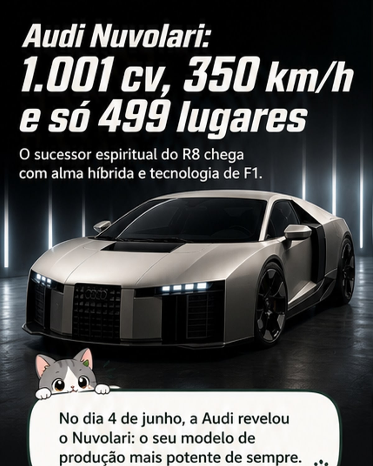 Audi revela supercarro híbrido de 1.001 cv