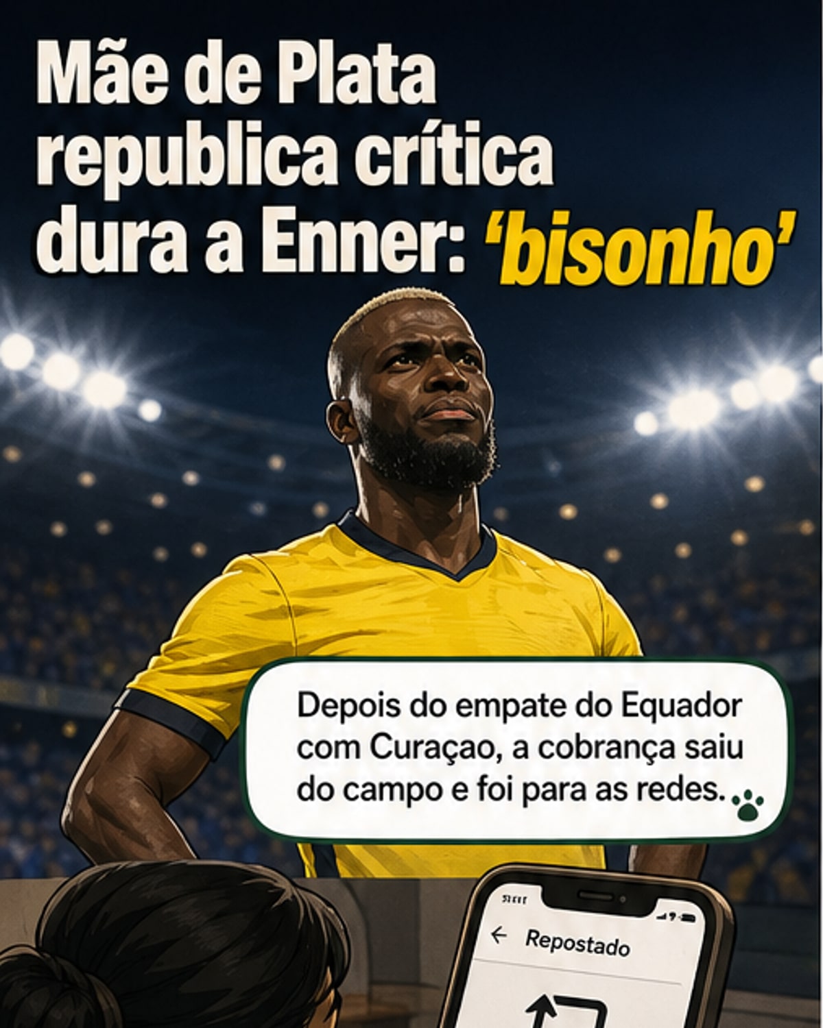 Imagem de Enner Valencia durante partida da Copa do Mundo, com destaque para seu momento de lance perdido contra o goleiro Room.