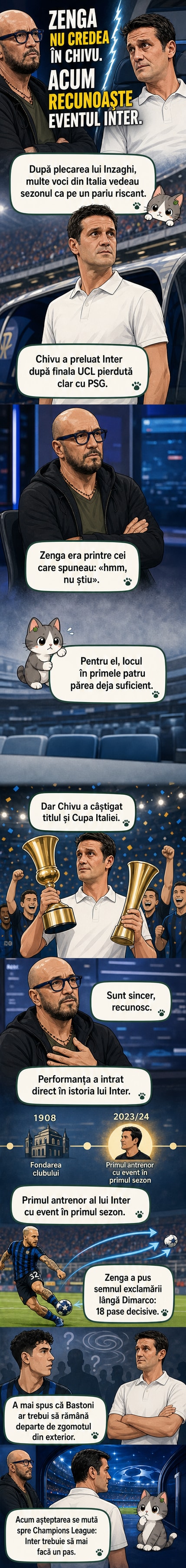 Cristi Chivu în centrul imaginii, purtând tricoul Inter Milan, cu trofeul de campioană în brațe, înconjurat de jucători și staff, pe fundalul stadionului plin.