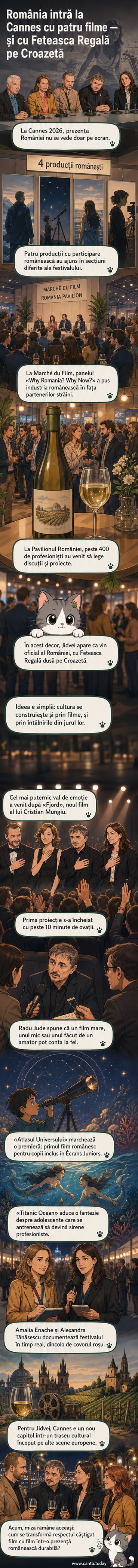 Lisa Carlehed, Sebastian Stan și Cristian Mungiu la Festivalul de Film de la Cannes 2026, într-un cadru oficial al Jidvei, cu Feteasca Regală în prim-plan.