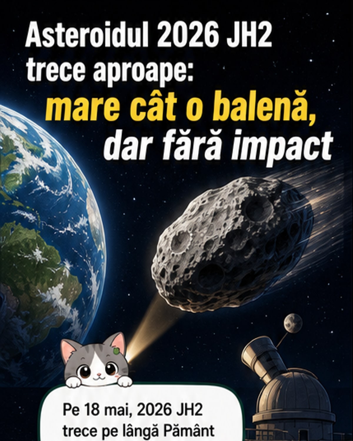 Un asteroid cât o balenă albastră trece pe lângă Pământ