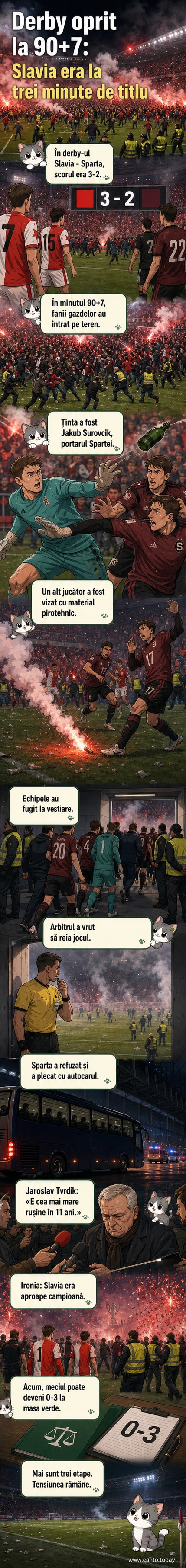 Imagine cu un teren de fotbal în haos, fanii invadând, jucători fugind, un portar cu sânge pe cap după un atac cu sticlă.