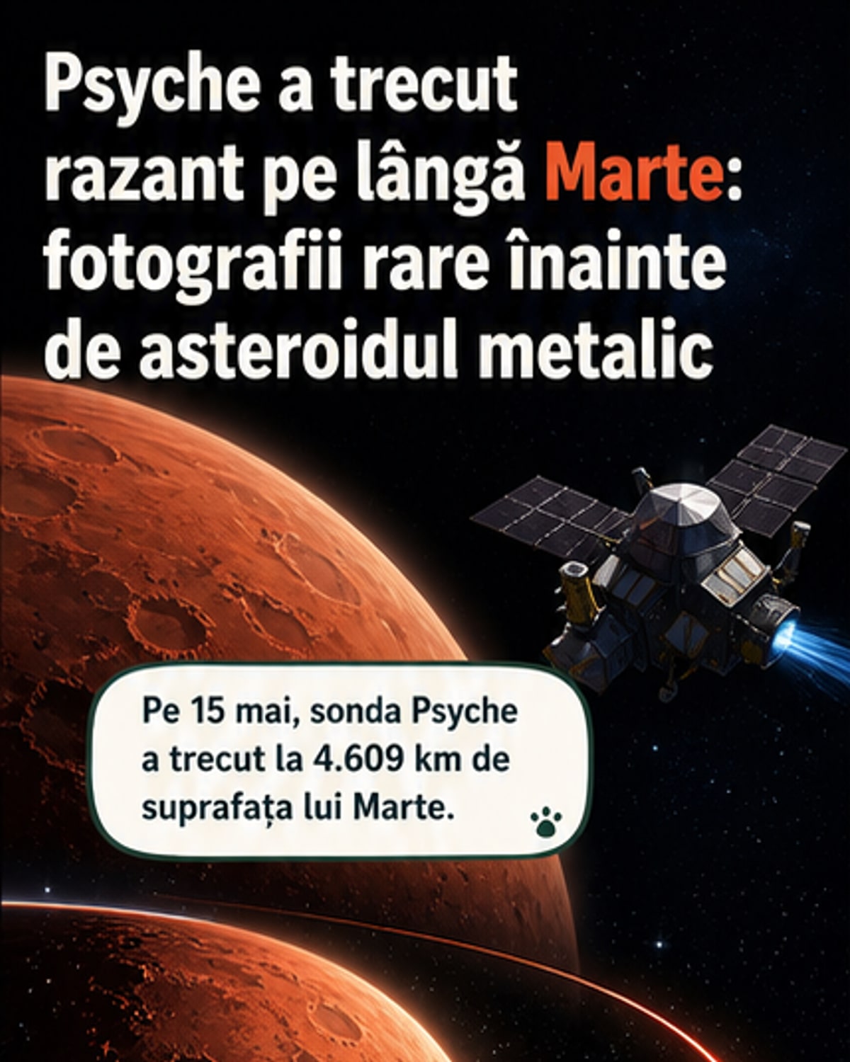 Sonda NASA surprinde Marte în drum spre asteroid metalic