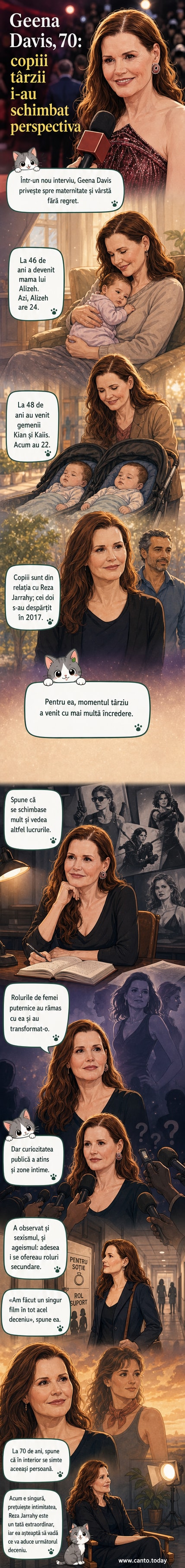Geena Davis, zâmbind, într-o ținută elegantă la o premieră, cu fundal dintr-o sală de cinema.