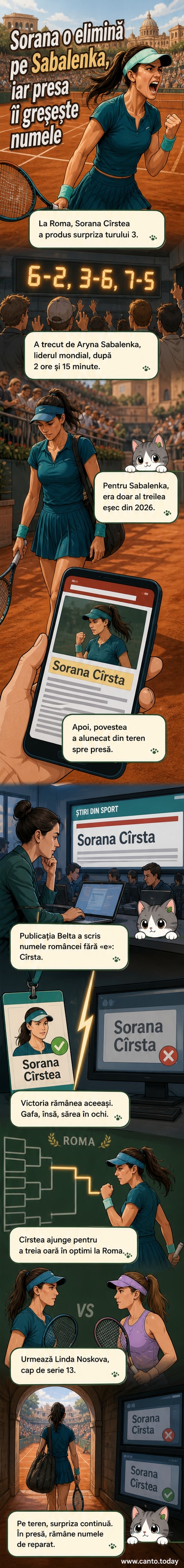 Sorana Cîrstea celebrând victoria pe terenul de la Roma după eliminarea lui Aryna Sabalenka