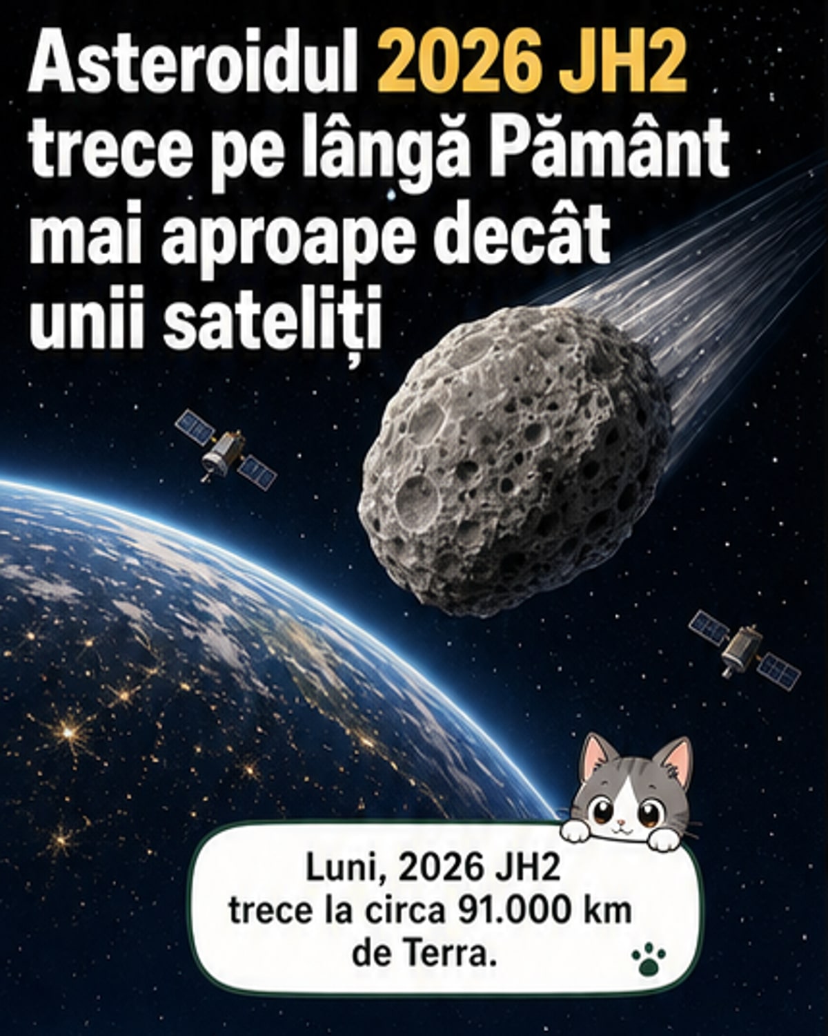 Un asteroid de mărimea celui de la Celiabinsk trece aproape de Pământ
