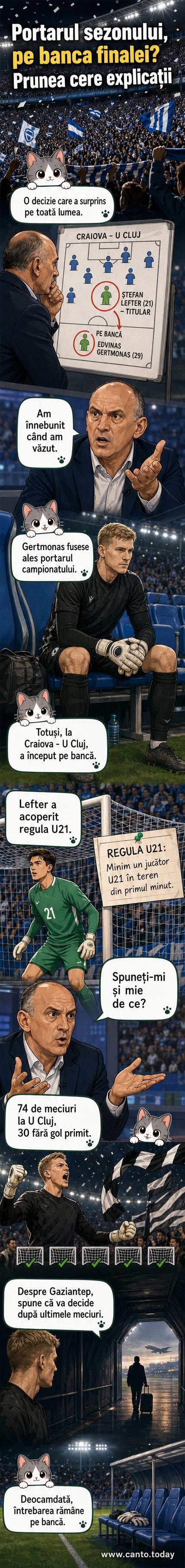 Portarul Edvinas Gertmonas al Universității Cluj stă pe bancă în timp ce echipa sa joacă împotriva Universității Craiova.