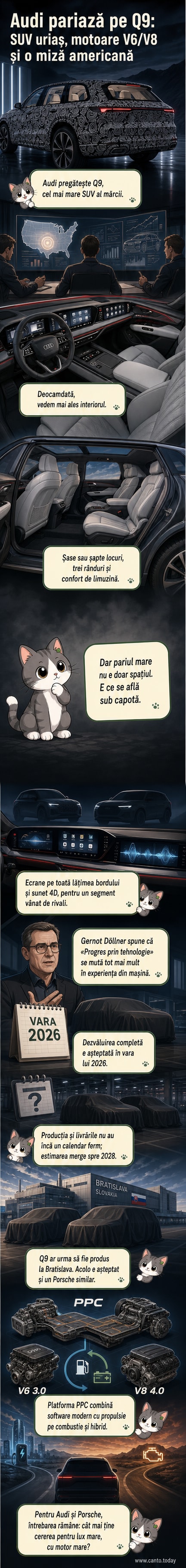 Imagini camuflate ale noului SUV Audi Q9, cu design interior luxos și ecrane extinse pe bord