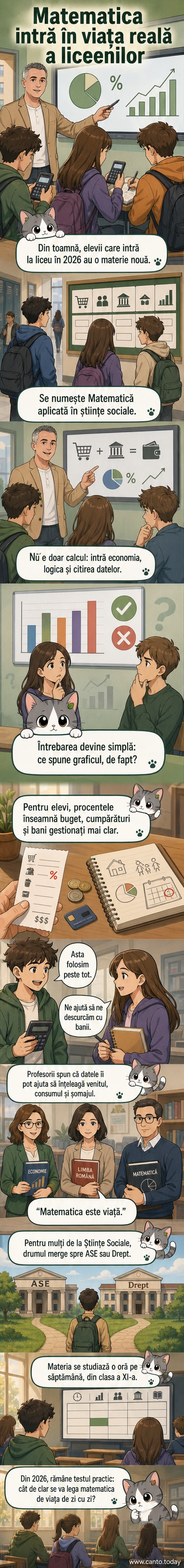 Un clasă de liceu în România, cu elevi analizând o diagramă pe tablă, în cadrul noii materii de Matematică aplicată în științe sociale.