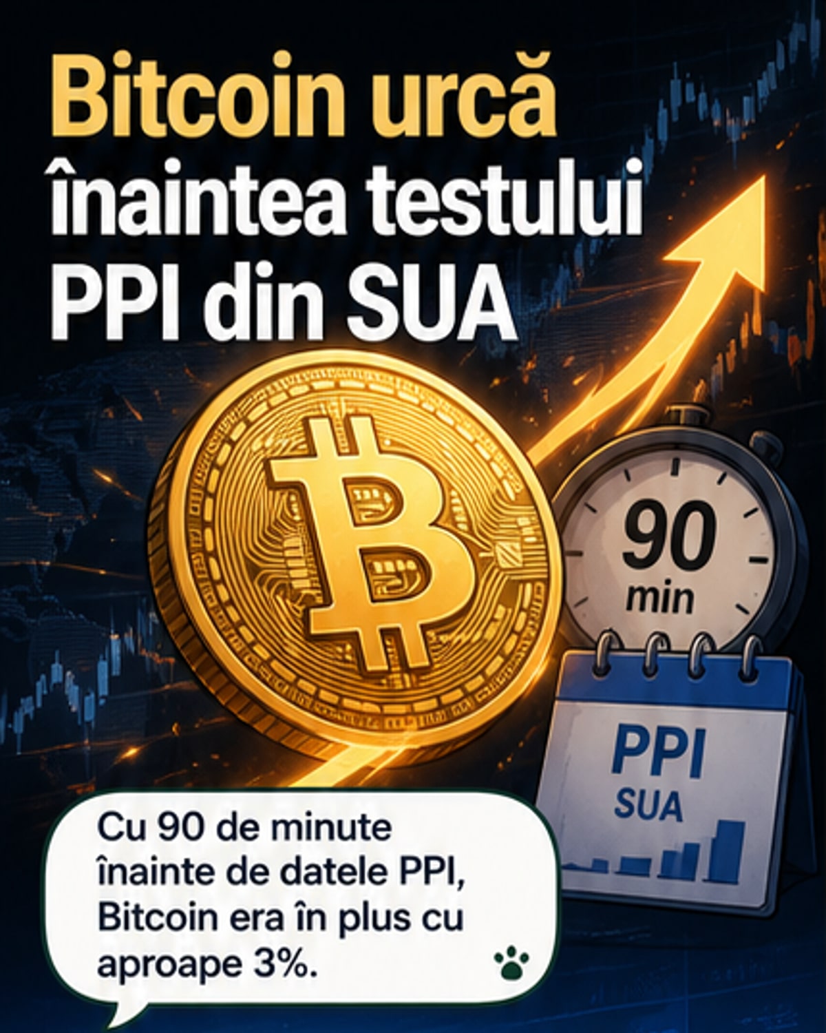 Bitcoin crește înainte de datele PPI din SUA