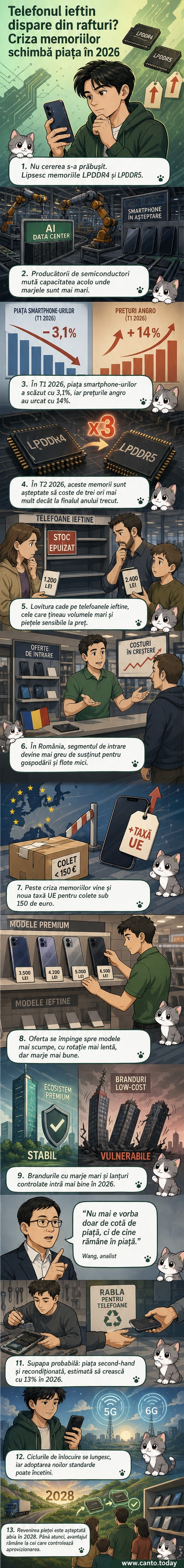Un raft cu smartphone-uri ieftine gol parțial, cu prețuri crescute afișate, într-un magazin din România