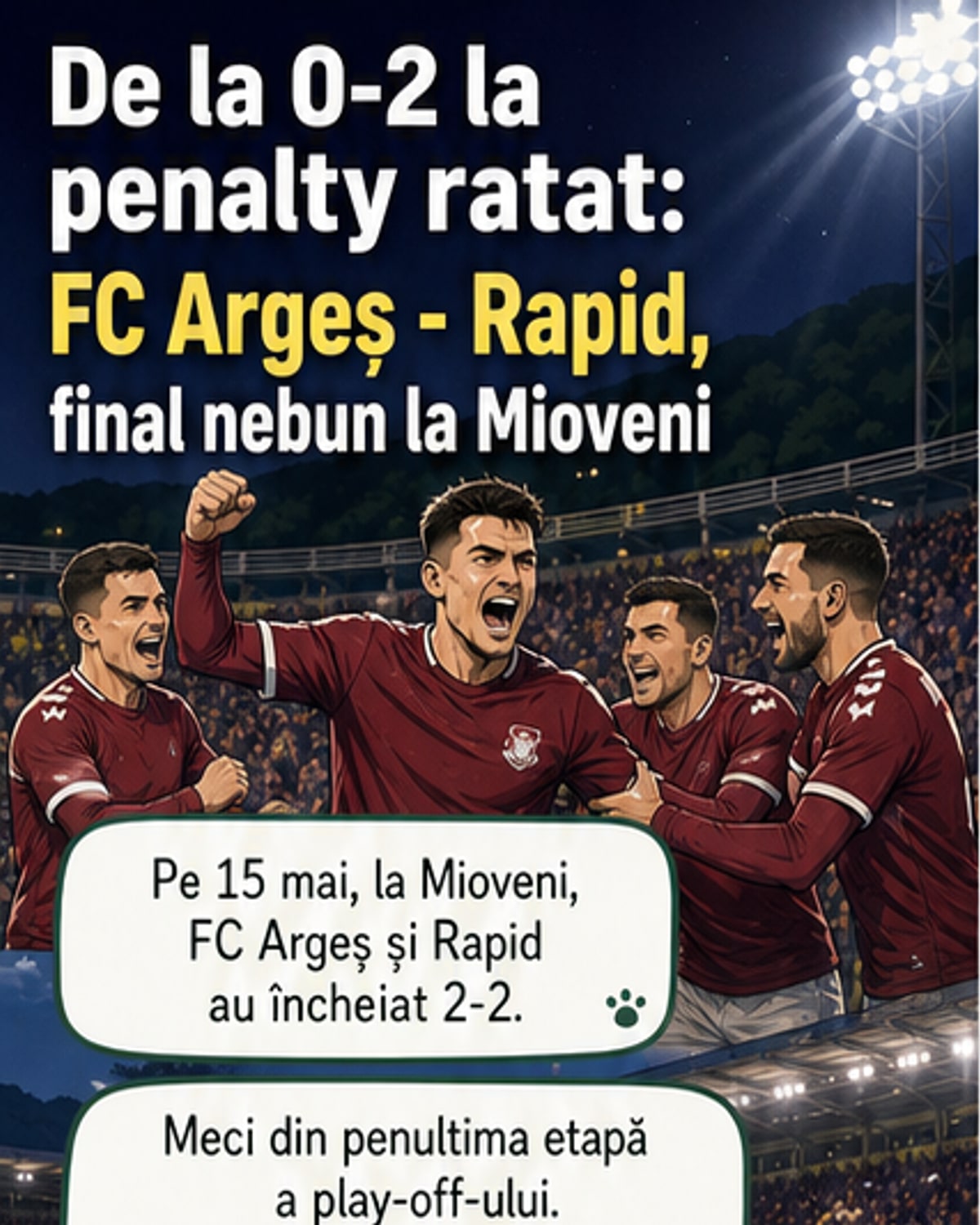 Remiză dramatică: 2-2 între Argeș și Rapid