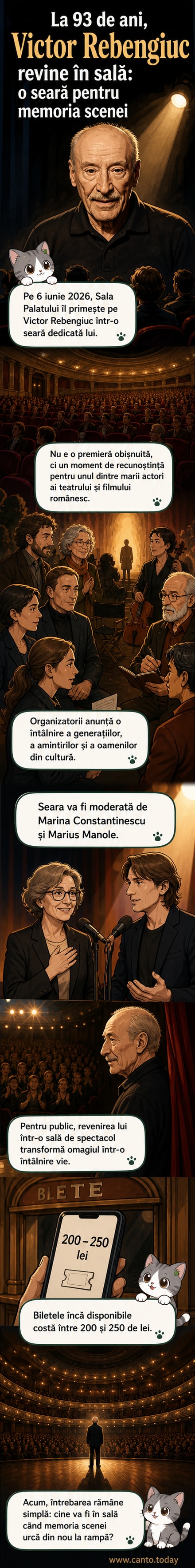 Victor Rebengiuc este celebrat la 93 de ani într-un spectacol de omagiu la Sala Palatului, cu participarea unor personalități culturale marcante.
