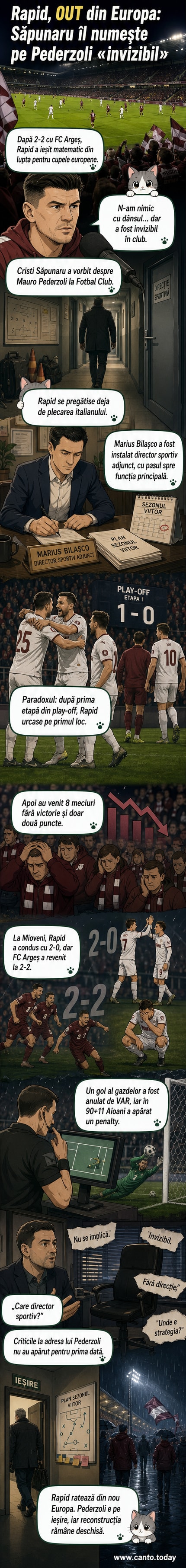 Jucătorii Rapidului pe terenul de la Mioveni, în timpul meciului cu FC Argeș, sub privirile antrenorului Costel Gâlcă.