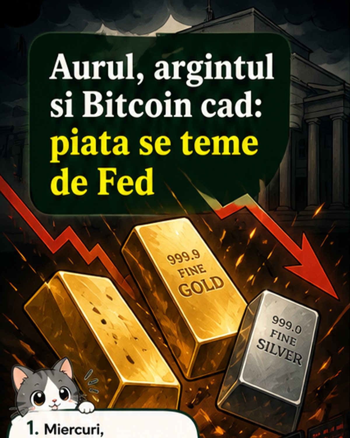 Aurul, argintul și Bitcoin scad