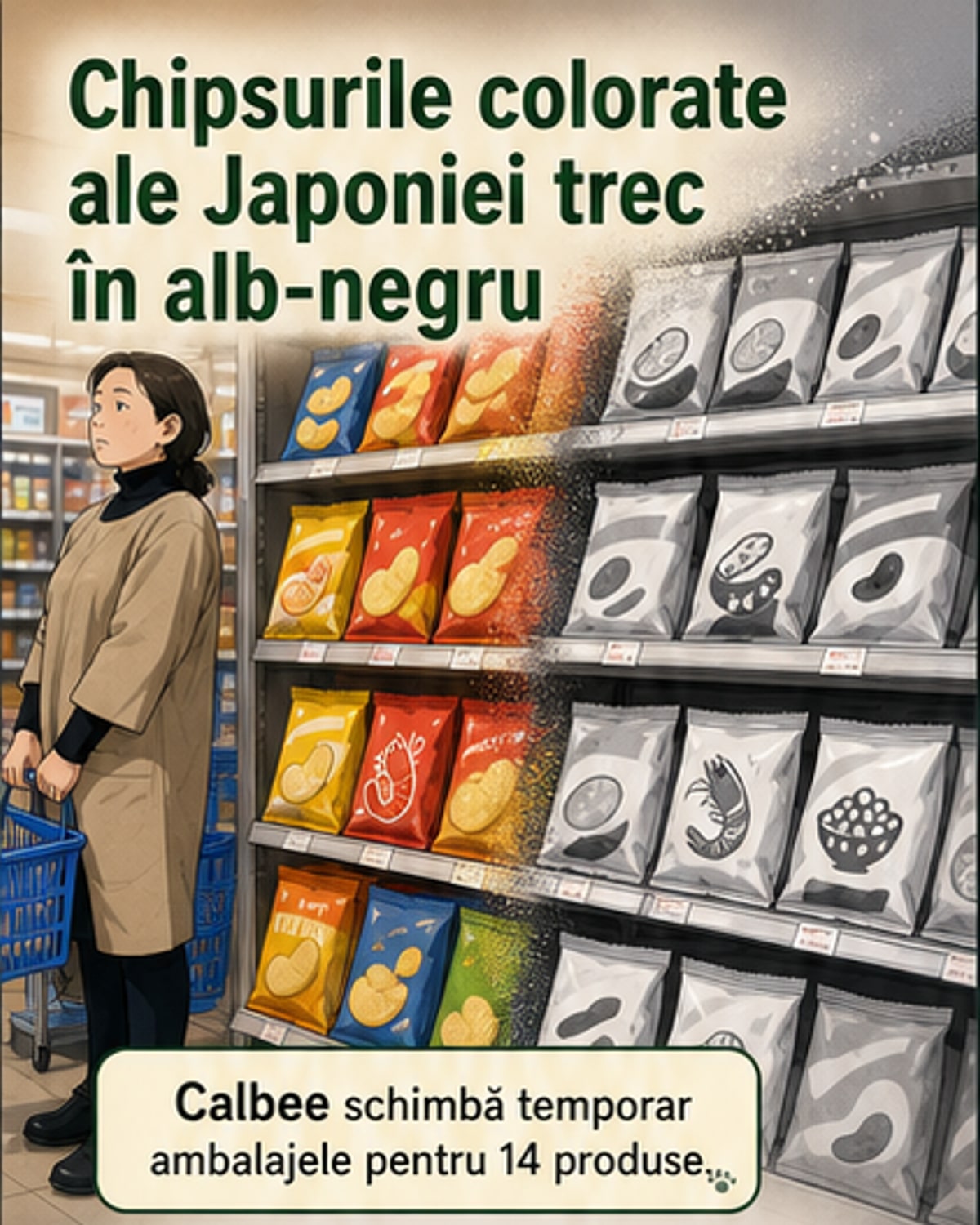 Calbee renunță la ambalajele colorate
