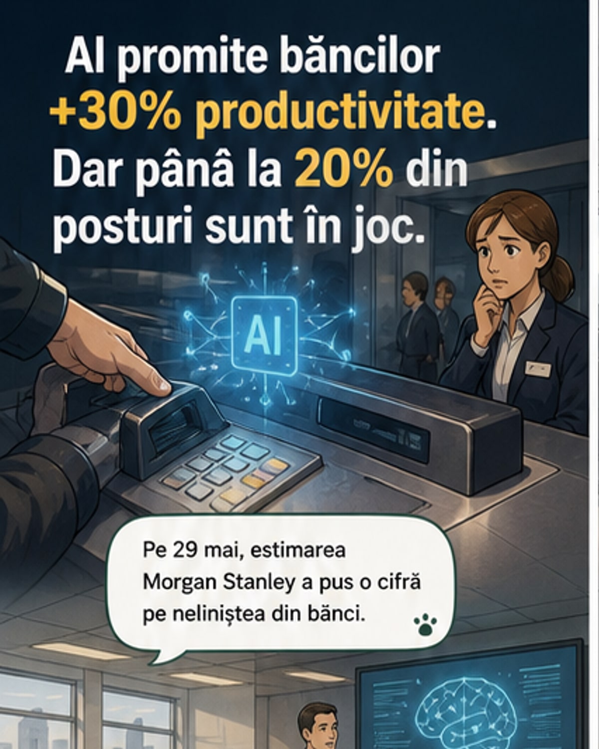 AI în bănci: 20% din angajați în pericol
