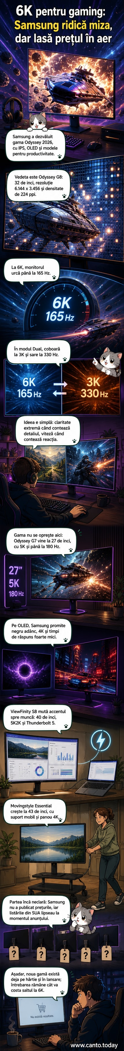 Monitorul Samsung Odyssey G8 6K într-o imagine promoțională, cu design modern și ecran imens, într-un mediu de gaming