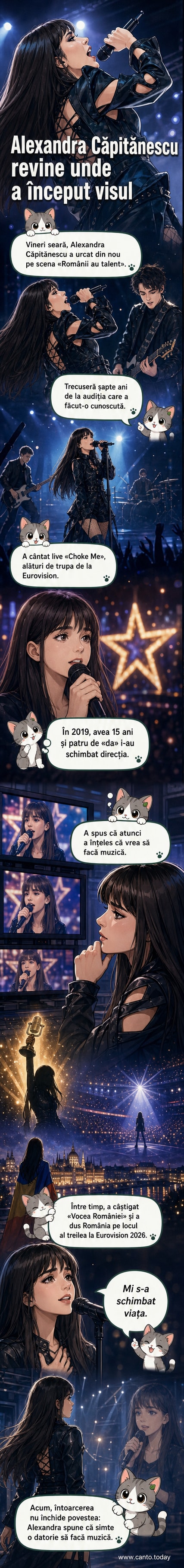 Alexandra Căpitănescu pe scenă la „Românii au talent”, în 2026, cu trupa care a însoțit-o la Eurovision
