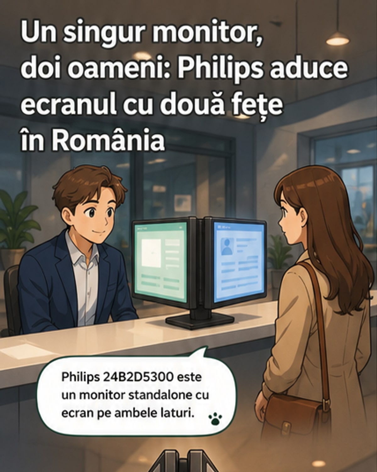 Monitor cu ecran pe ambele fețe
