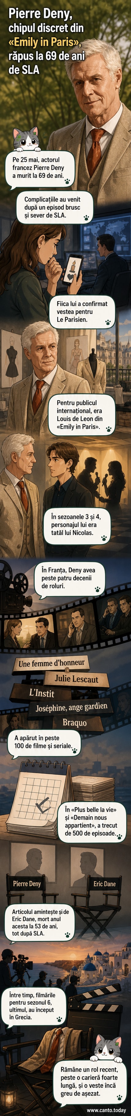 Portret al actorului francez Pierre Deny, cunoscut pentru rolul din serialul Emily in Paris, cu expresie calmă, într-o imagine alb-negru.