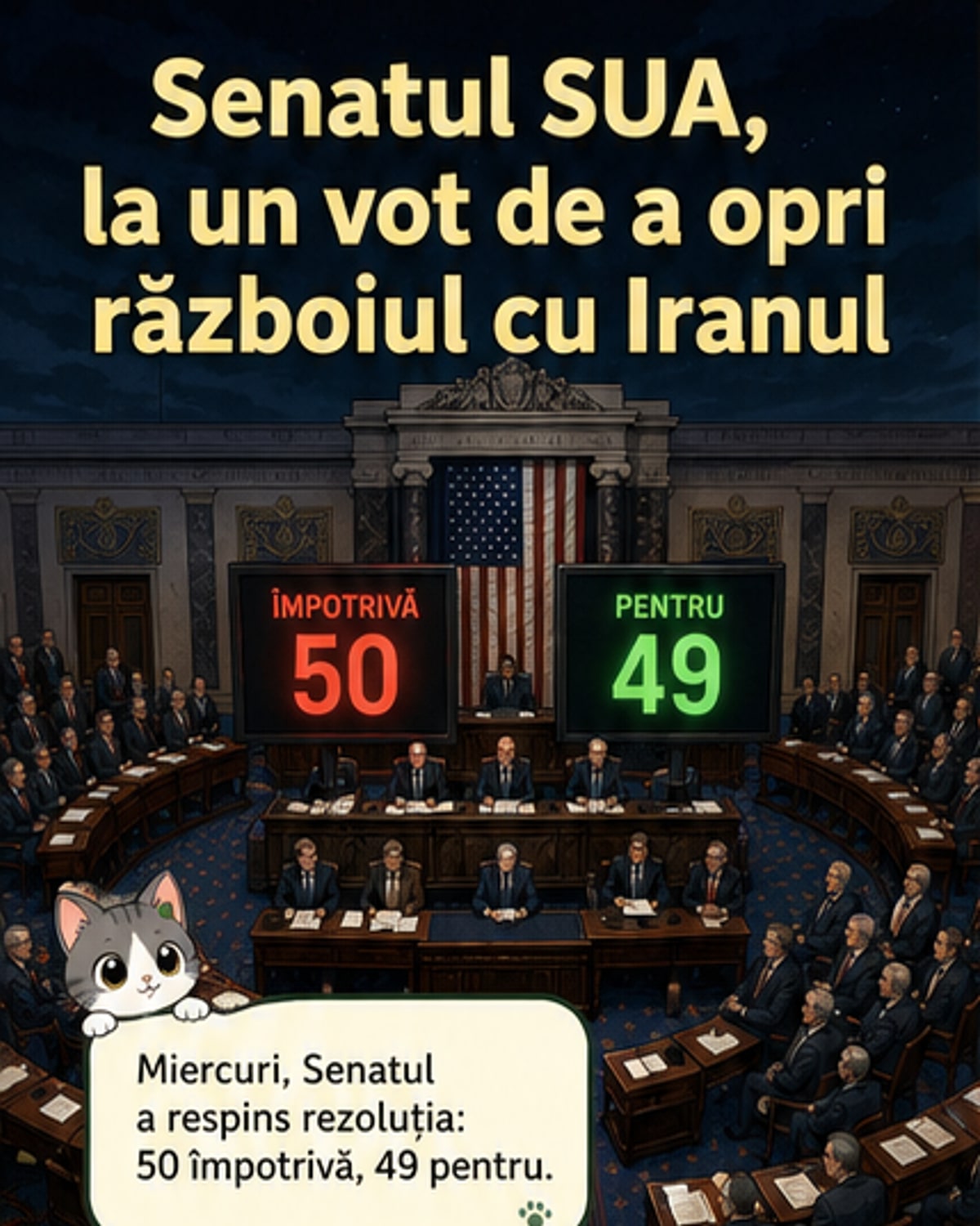 Senatul SUA a respins din nou o rezoluție pentru încetarea războiului cu Iranul
