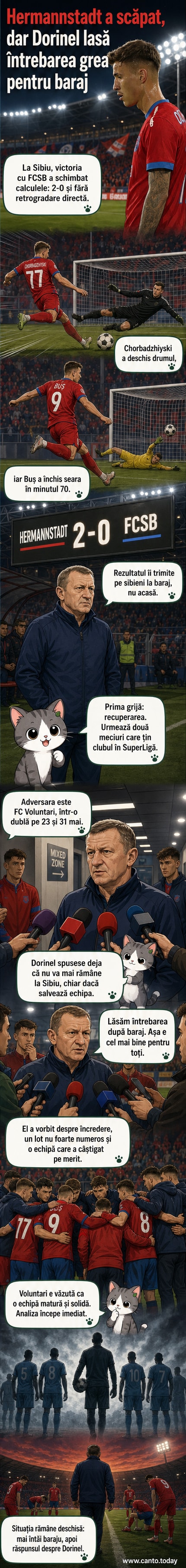 Dorinel Munteanu stă pe margine în timpul meciului Hermannstadt - FCSB, cu jucători în jurul său.