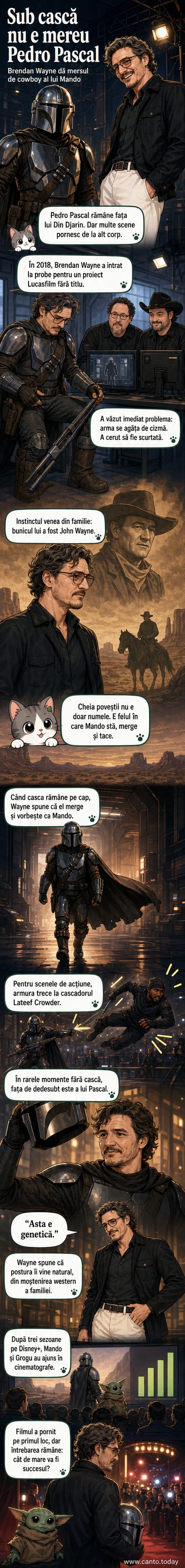 Brendan Wayne în armura Mandalorianului, cu spatele la cameră, într-o scenă din serialul The Mandalorian