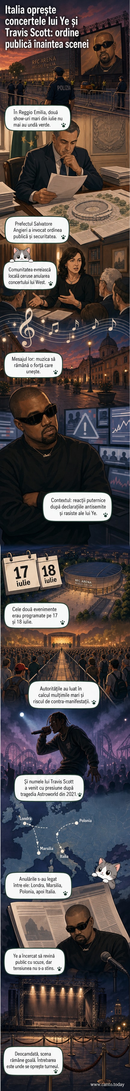 Două afișe de concert pentru Kanye West și Travis Scott sunt acoperite cu o bandă roșie care scrie 'INTERZIS' în stil mare.