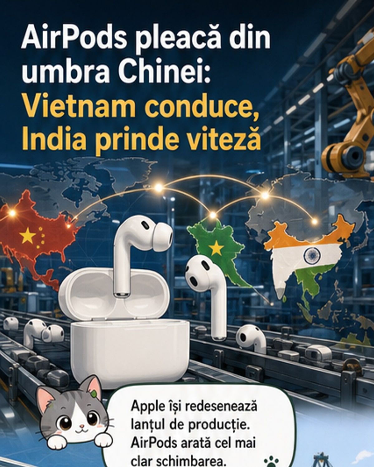 Apple mută producția din China