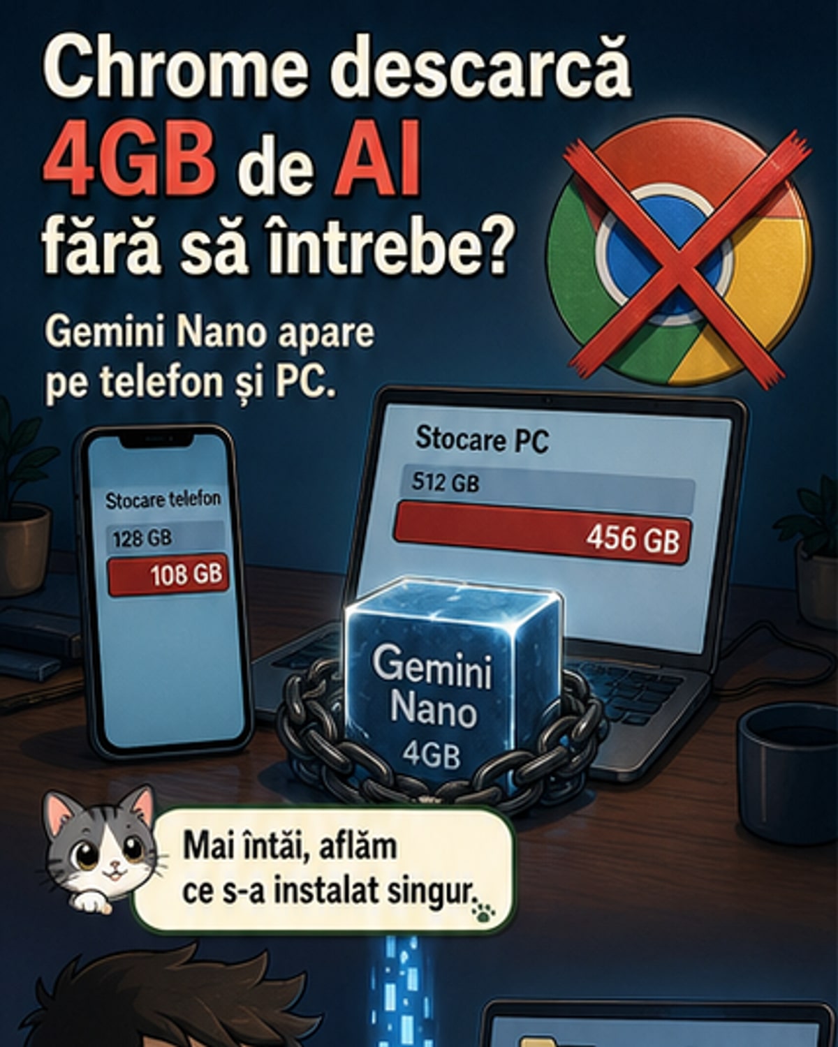 Chrome descarcă 4GB de AI fără acord